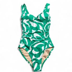 Shade & Shore Green & White One-piece Swimsuit Full Seat Coverage Size Small NWT